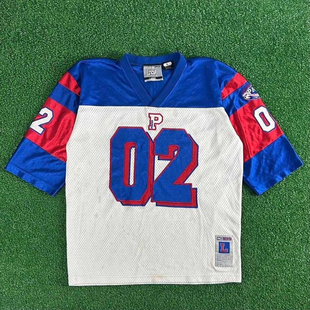 Vintage Y2K Paco Jeans Stitched Football Jersey Blue Red White